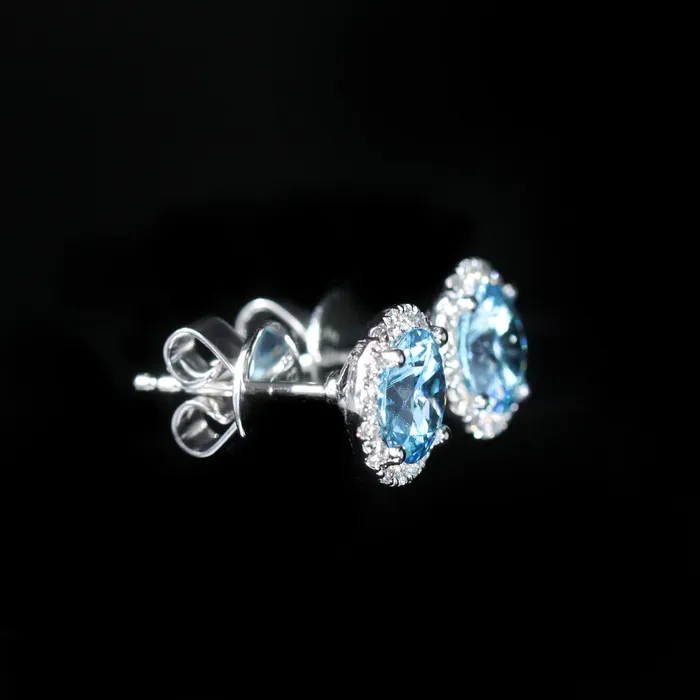 14K White Gold 287 CTW Blue Zircon and Diamond Stud Earrings The Gem House Earrings