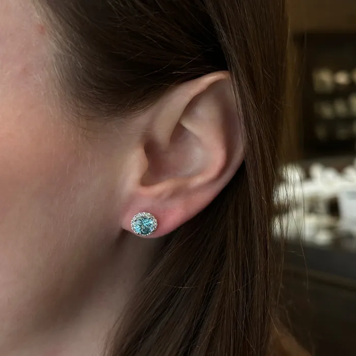 14K White Gold 287 CTW Blue Zircon and Diamond Stud Earrings The Gem House Earrings