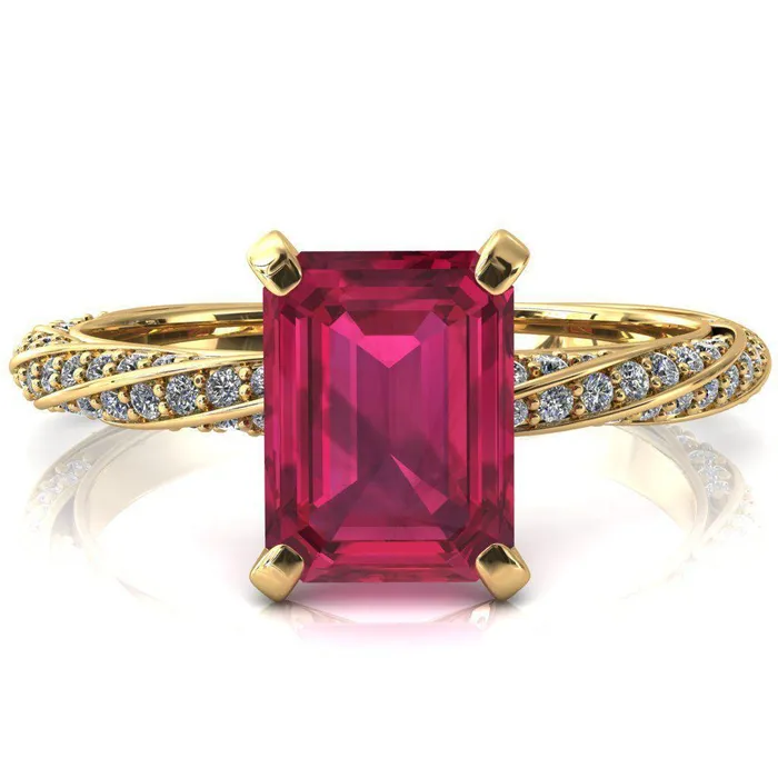 Elysia Emerald Ruby 4 Prong 34 Eternity Diamond Accent Ring Fire Brilliance Rings
