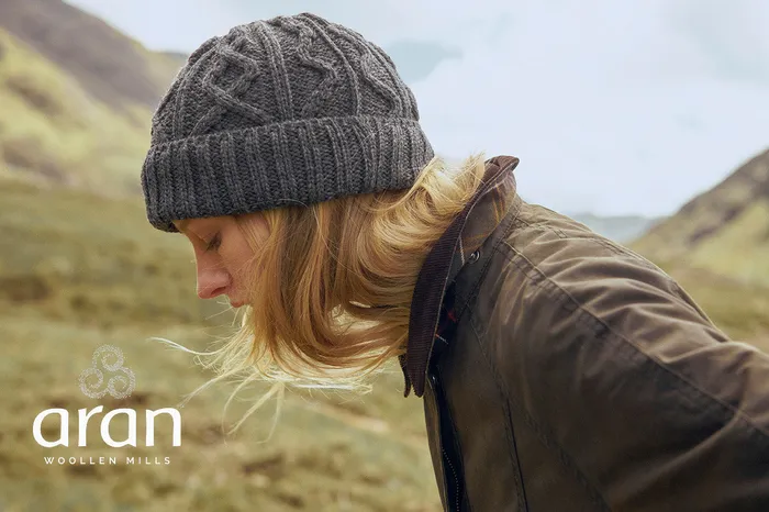 Merino Wool Diamond Stitch Hat Aran Woollen Mills Earrings
