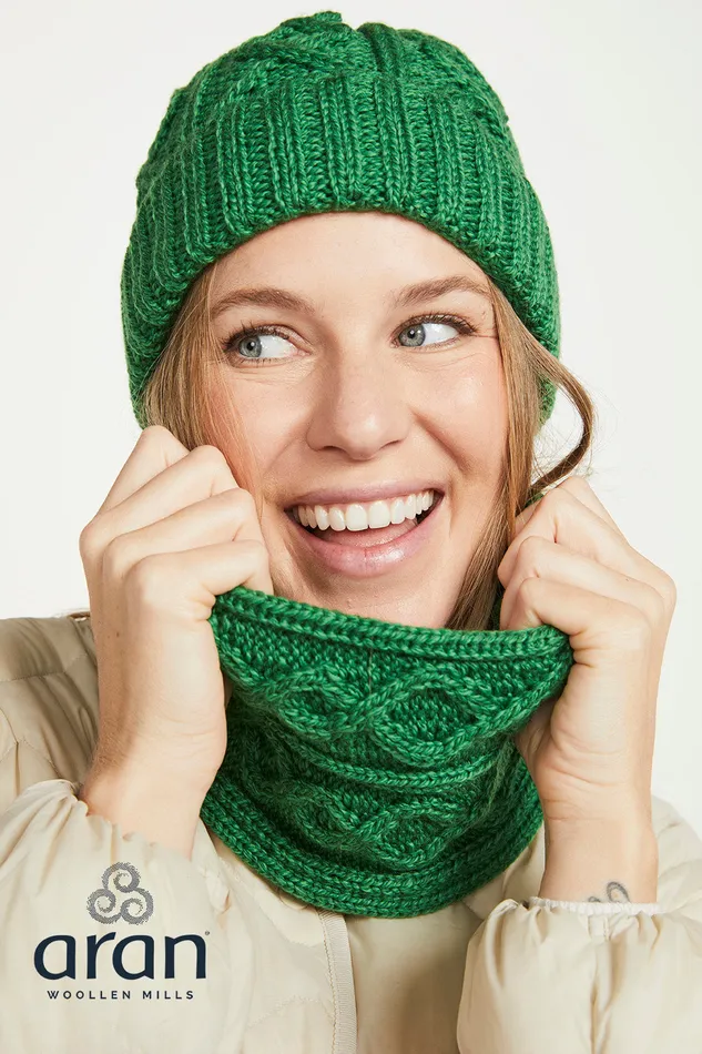 Merino Wool Diamond Stitch Hat Aran Woollen Mills Earrings