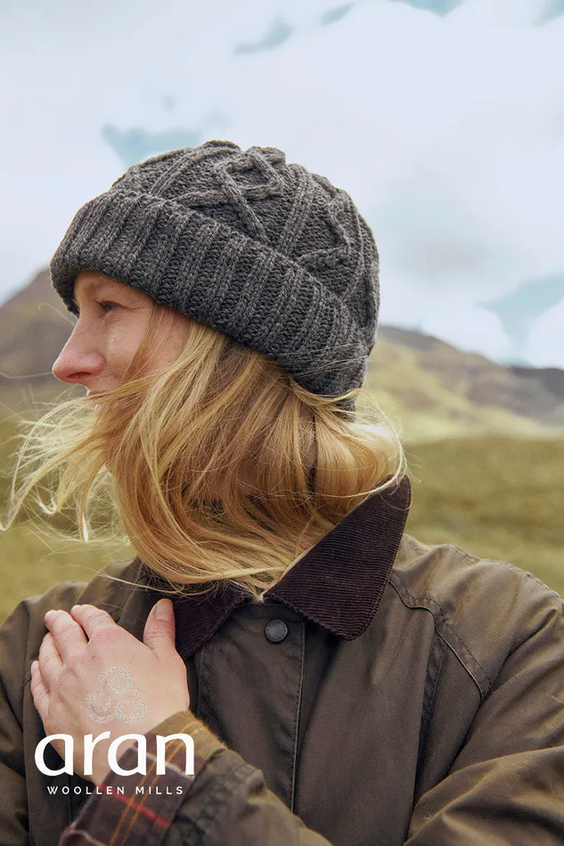 Merino Wool Diamond Stitch Hat Aran Woollen Mills Earrings