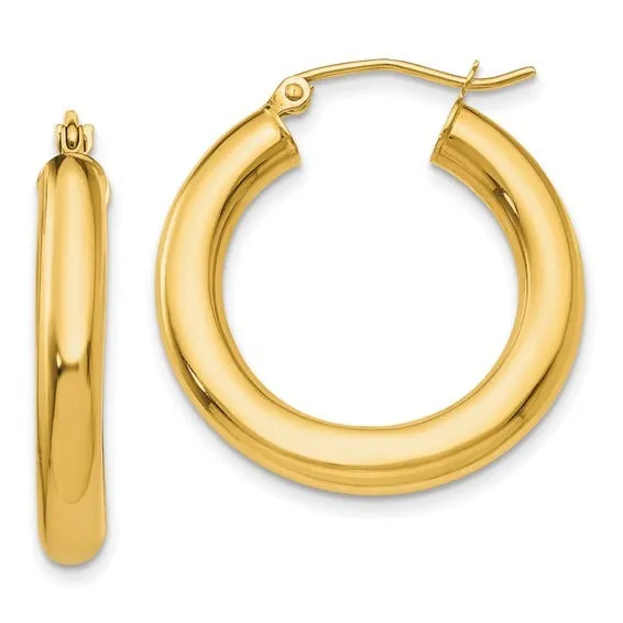 14K Yellow Gold 4x25mm Hoop Earrings Croghans Earrings
