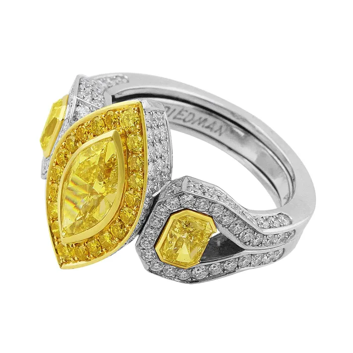 18k Yellow Gold Platinum Fancy Yellow Marquise and Pave Diamond Ring GIA Certified CJ Charles Jewelers Rings 18k Yellow Gold Platinum Fancy Yellow Marquise and Pave Diamond Ring GIA Certified CJ Charles Jewelers Rings