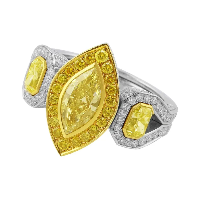 18k Yellow Gold Platinum Fancy Yellow Marquise and Pave Diamond Ring GIA Certified CJ Charles Jewelers Rings 18k Yellow Gold Platinum Fancy Yellow Marquise and Pave Diamond Ring GIA Certified CJ Charles Jewelers Rings