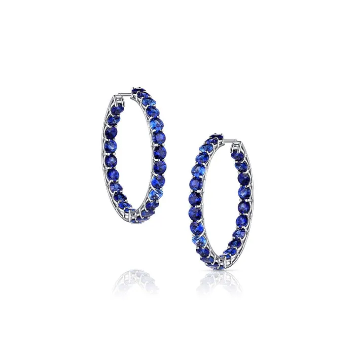 CJ Charles Jewelers Earrings 18kt White Gold 1519ctw Blue Sapphire Hoop Earrings CJ Charles Jewelers Earrings 18kt White Gold 1519ctw Blue Sapphire Hoop Earrings
