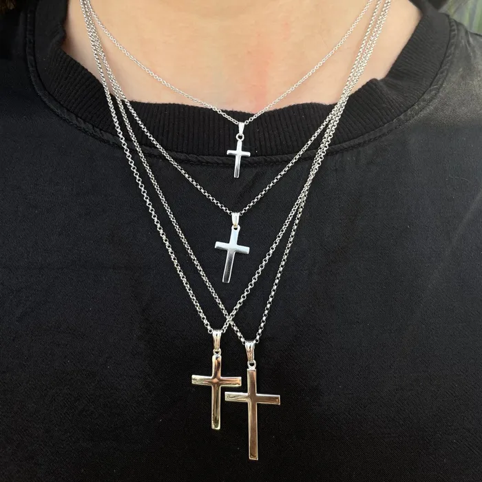 Croghans Necklaces Sterling Silver Domed Cross Pendant Necklace