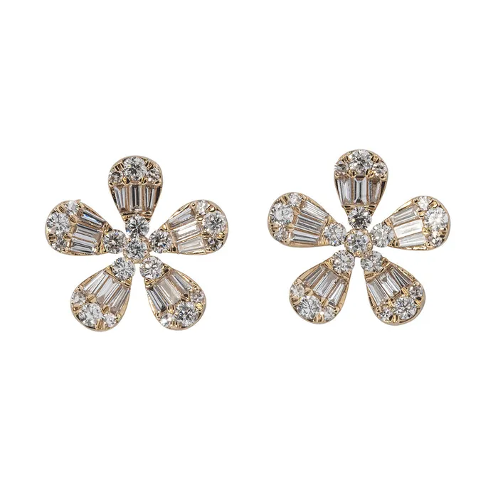 Earrings Croghans 15ctw Diamond 14K Yellow Gold Flower Earrings