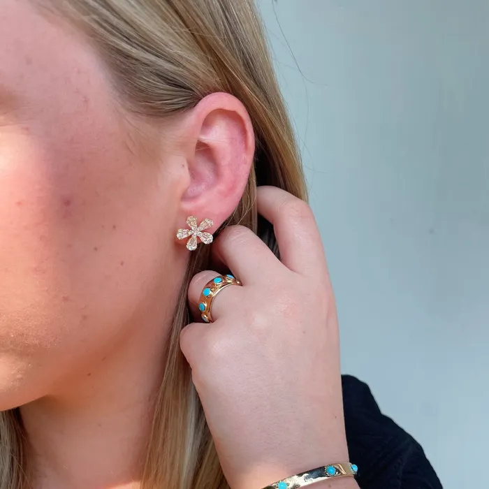 Earrings Croghans 15ctw Diamond 14K Yellow Gold Flower Earrings