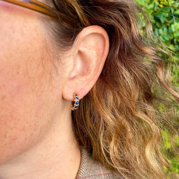 Earrings Temple St Clair Temple St Clair Sapphire Eternity Hoop Earrings