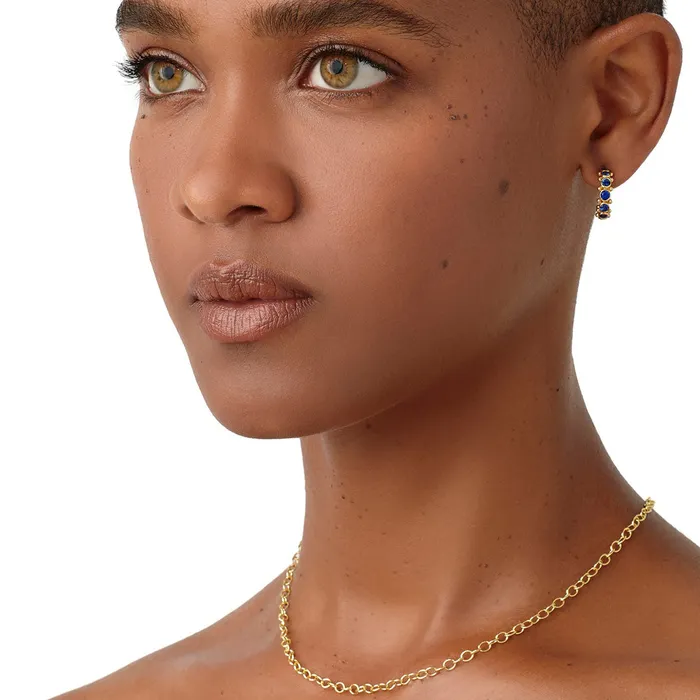 Earrings Temple St Clair Temple St Clair Sapphire Eternity Hoop Earrings