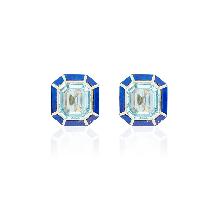 Goshwara Goshwara Blue Topaz Lapis Lazuli Inlay 18K Gold Stud Earrings Earrings Goshwara Goshwara Blue Topaz Lapis Lazuli Inlay 18K Gold Stud Earrings Earrings