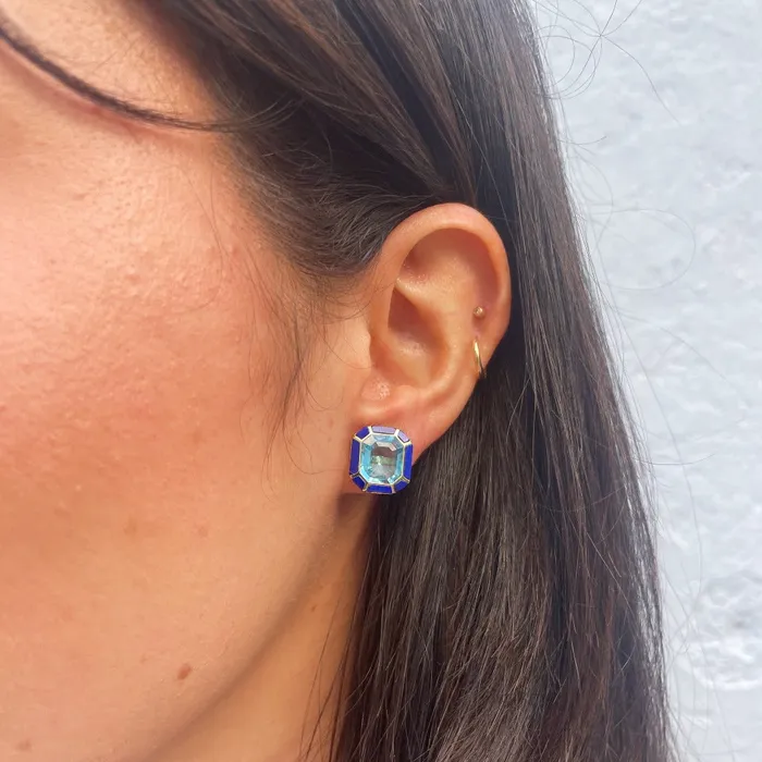 Goshwara Goshwara Blue Topaz Lapis Lazuli Inlay 18K Gold Stud Earrings Earrings