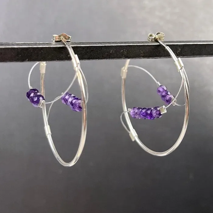 Meghan Patrice Riley Earrings Sine Hoop Earrings in Silver Amethyst