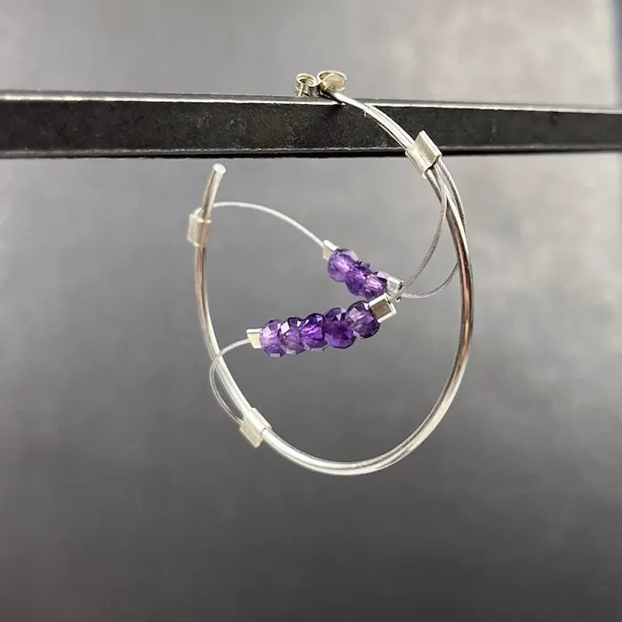 Meghan Patrice Riley Earrings Sine Hoop Earrings in Silver Amethyst