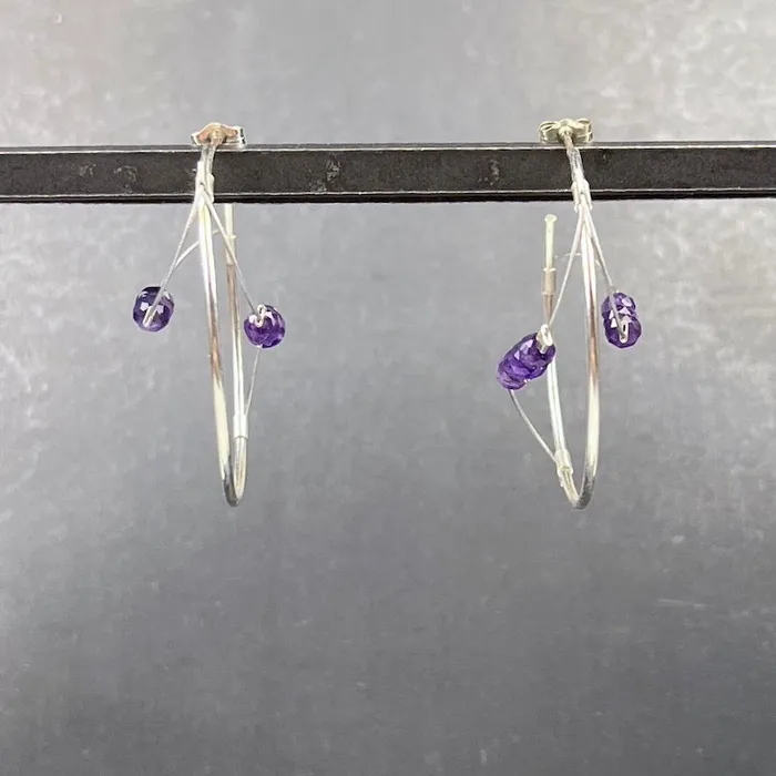 Meghan Patrice Riley Earrings Sine Hoop Earrings in Silver Amethyst