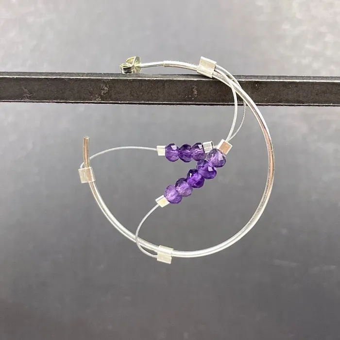 Meghan Patrice Riley Earrings Sine Hoop Earrings in Silver Amethyst