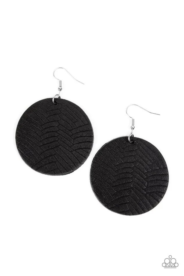 Paparazzi Earring Leathery Loungewear Black Paparazzi Jewelry Earrings
