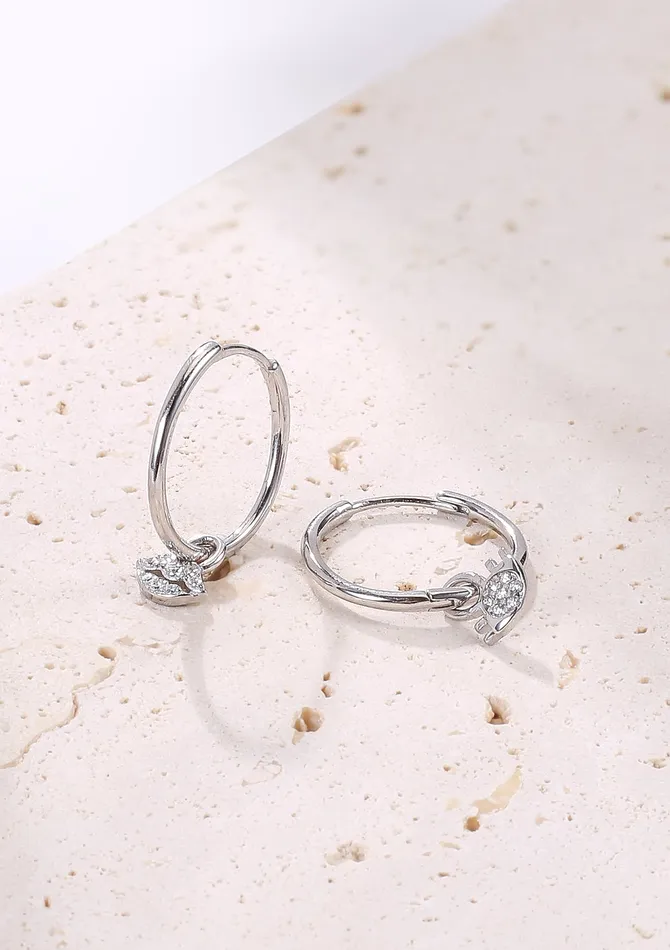 Earrings Hey Happiness Eyes and Lips Charm Hoop Earrings Sterling Silver