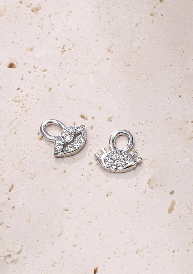 Earrings Hey Happiness Eyes and Lips Charm Hoop Earrings Sterling Silver
