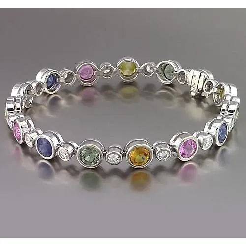 GB Bracelets Multi Color Sapphire Tennis Bracelet Bezel 2250 Carats Women Jewelry