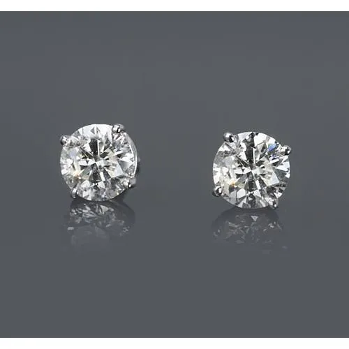 GB Earrings Four Prong Round Natural Earth Mined Diamond Stud Earring 2 Carats