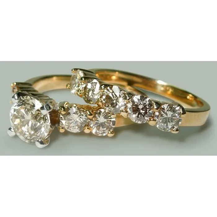 GB Rings 350 Ct Round Natural Earth Mined Diamonds Engagement Ring Band Set Yellow Gold