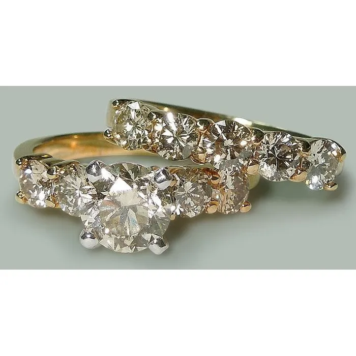 GB Rings 350 Ct Round Natural Earth Mined Diamonds Engagement Ring Band Set Yellow Gold