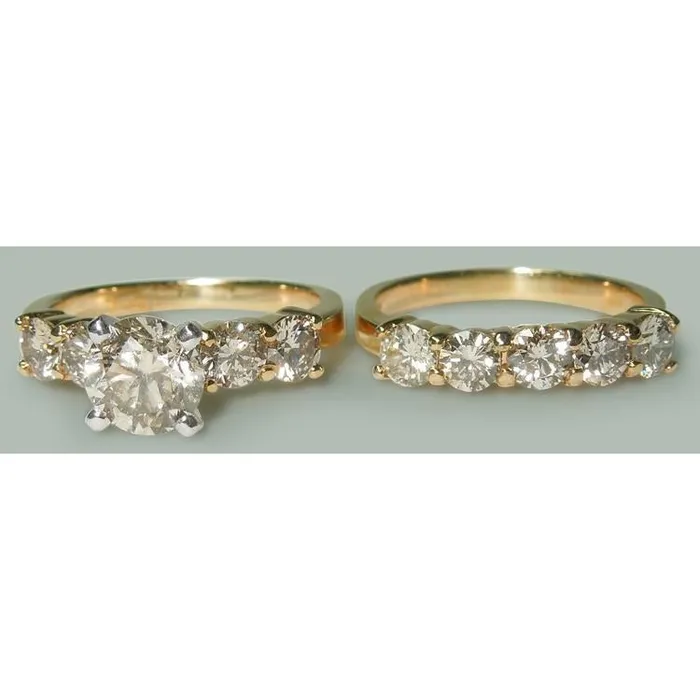 GB Rings 350 Ct Round Natural Earth Mined Diamonds Engagement Ring Band Set Yellow Gold