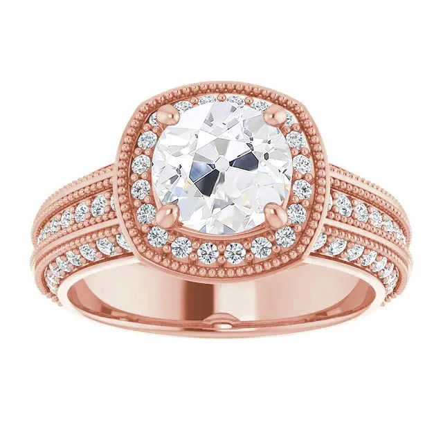 HarryChadEntcom Rings Halo Old Cut Round Natural Earth Mined Diamond Ring Vintage Style 475 Carats Rose Gold