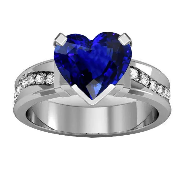 HarryChadEntcom Rings Natural Earth Mined Diamond Jewelry Heart Shaped Ceylon Sapphire Ring 4 Carats Thick Shank