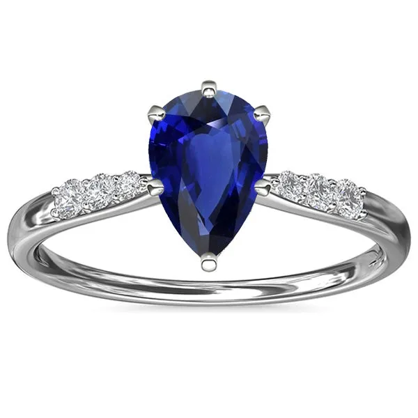 HarryChadEntcom Rings Pear Sri Lankan Sapphire Ring With Round Natural Earth Mined Diamond Side Stones 3 Carats