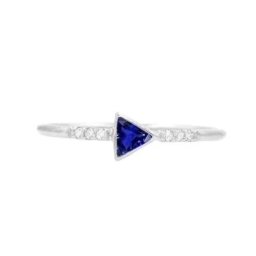 HarryChadEntcom Rings Small Round Natural Earth Mined Diamond Ring Trillion Bezel Set Blue Sapphire 075 Carats