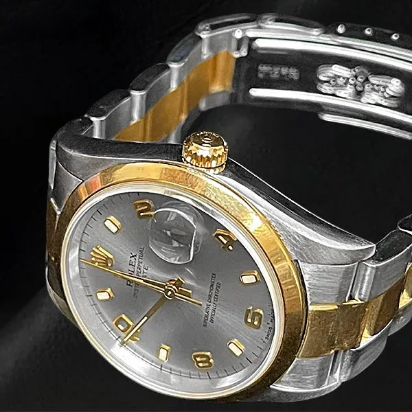 Rings Rolex Oyster Perpetual Date Silver Arabic 34mm Two Tone Watch HarryChadEntcom