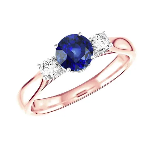 Two Tone Gold 3 Stone Wedding Ring Round Ceylon Sapphire 2 Carats HarryChadEntcom Rings