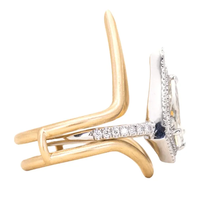 125ct GIA Kite Shaped Diamond Halo Platinum Ring and Jacket in 18k Yellow Gold Anueva Jewelry Rings