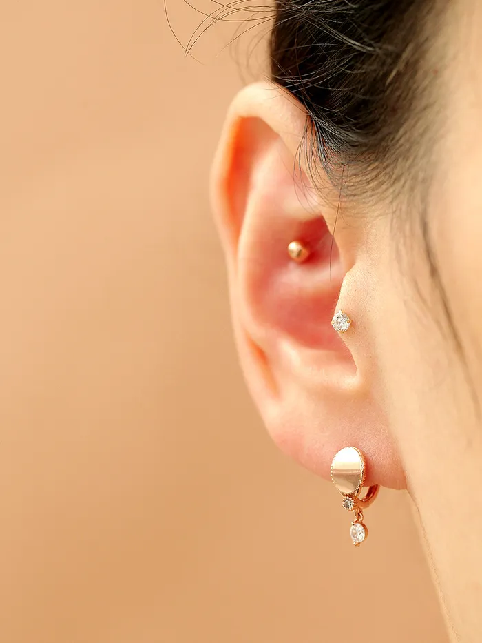 14K Gold Oval Square Cubic Hoop Earring MinimalBijoux Earrings