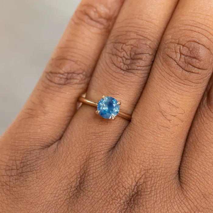 Anueva Jewelry Earrings 126ct Round Nigerian Sapphire Hidden Halo Solitaire in 14k Yellow Gold
