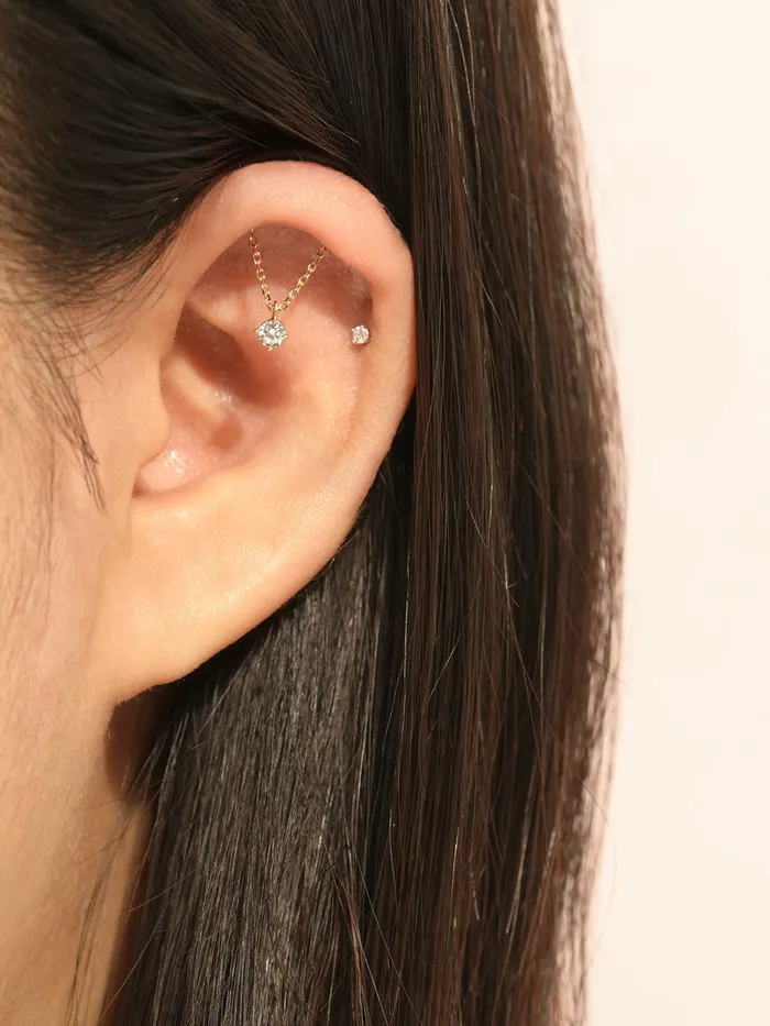 Earrings MinimalBijoux 14K Gold Moissanite Dia Hidden Helix Drop Cubic Earring 20G18G16G
