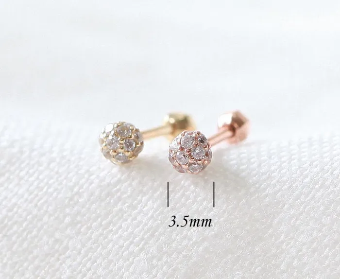 Earrings MinimalBijoux 14K Gold Tiny Pave Ball Cartilage Earring 18g16g