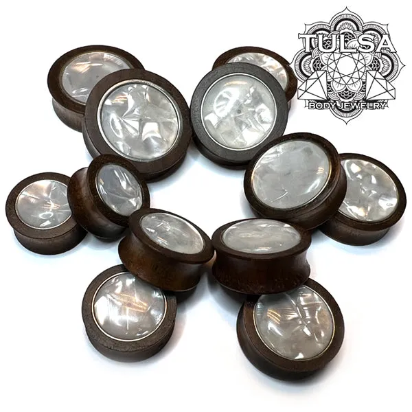 Earrings Tulsa Body Jewelry Walnut Pearl Inlay Plugs