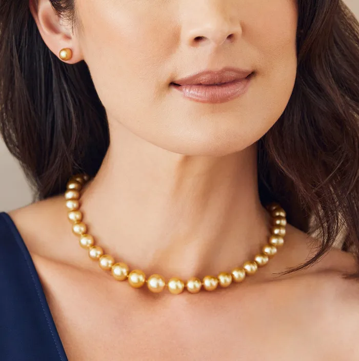 Golden South Sea Pearl Necklace 130150mm AAAA Quality SPT Necklaces