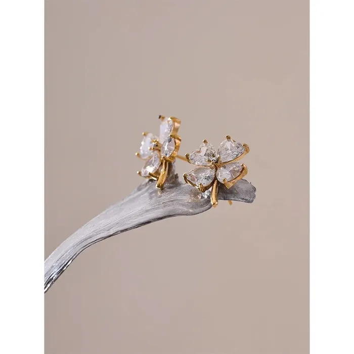 Mabel Love Co Earrings Cubic Zirconia Flower Stud Earrings