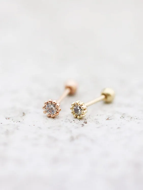 MinimalBijoux 14K gold Mini Cubic cartilage earring 18g16g Earrings
