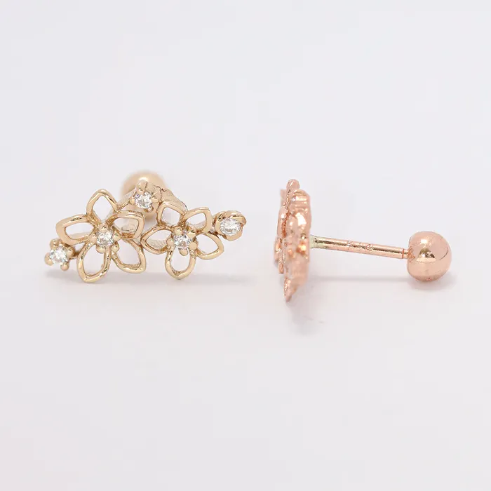 MinimalBijoux 14K Gold Twin Flower Cartilage Earring 20G18G16G Earrings