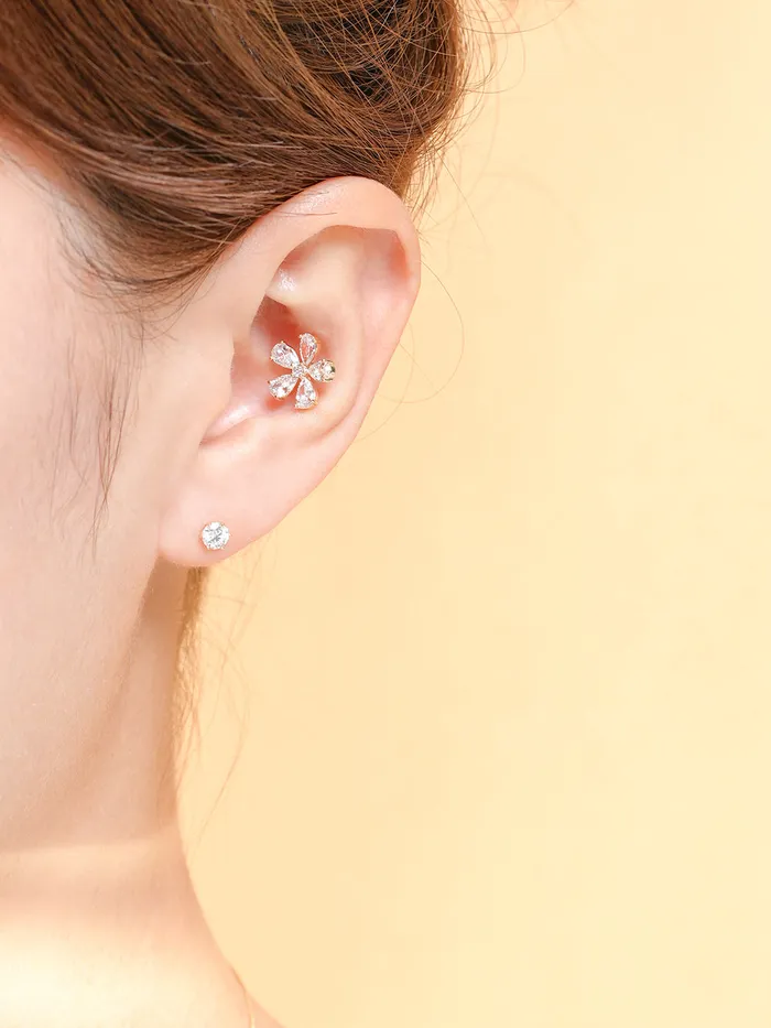 MinimalBijoux Earrings 14K Gold Big Cubic Flower Cartilage Earring 20G18G16G