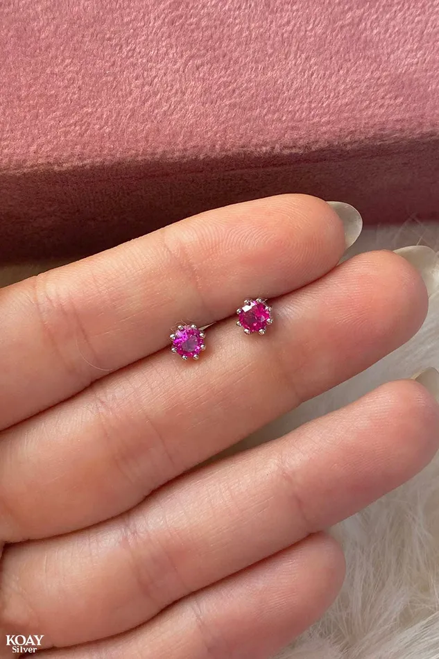 Zircon 031 Hot Pink Earring KOAY Silver Store Earrings