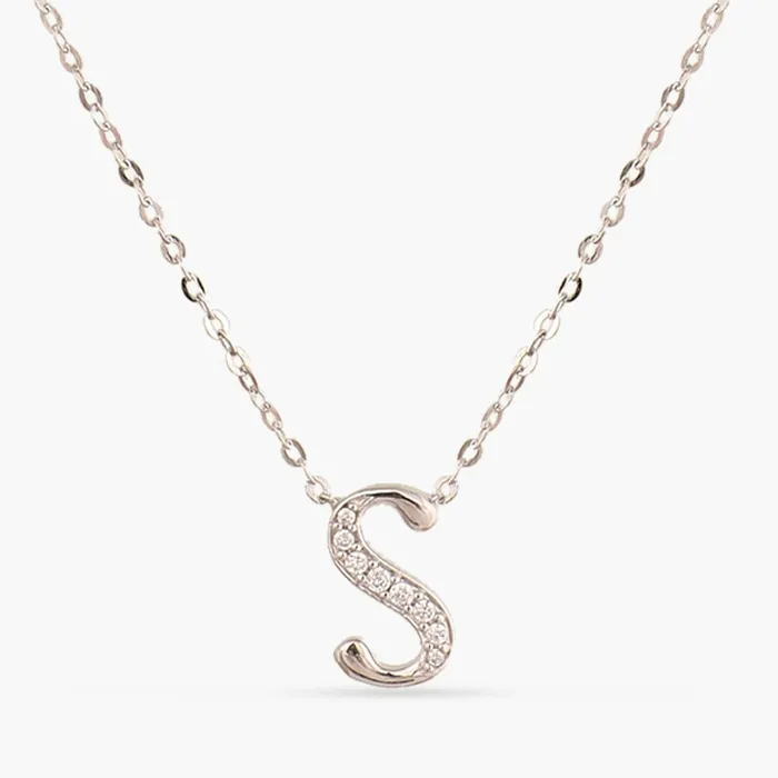 Alphabet AZ Charms CZ WhiteGold Plated Silver Necklace SILVER Necklaces