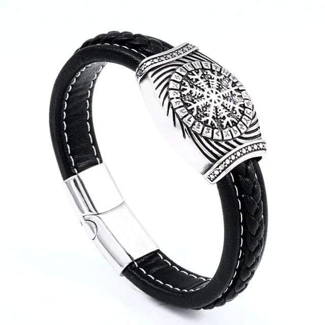 Bracelets Valhalla Vikings Viking Leather Bracelet Aegishjalmur Runes