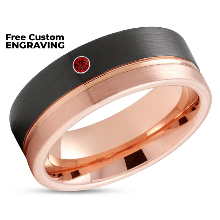 Clean Casting Jewelry Rings Black Tungsten Wedding Band Rose Gold Wedding Ring Ruby Wedding Ring Black Ring
